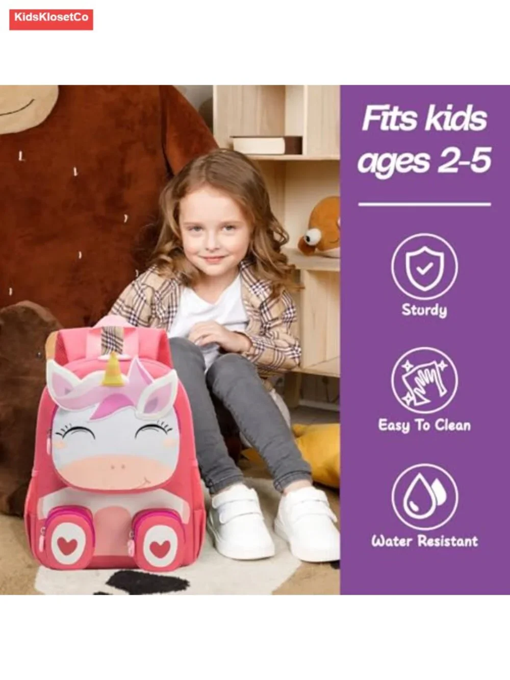 Toddler Unicorn Backpack for Girls 2-5 - Waterproof School Bag with Chest Buckle